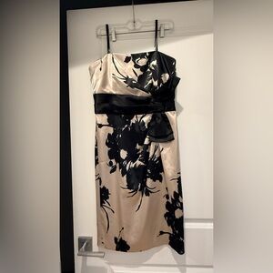 White House Black Market One Shoulder Black and Cream Dress